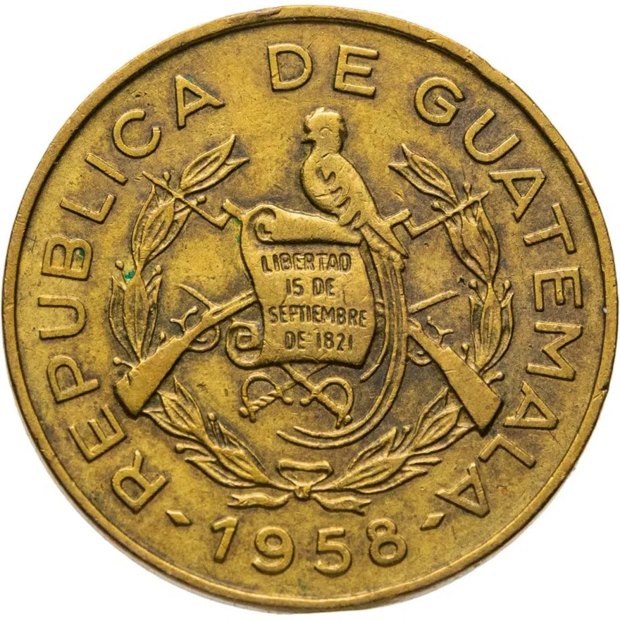 Гватемала 1 сентаво (centavo) 1958  Крупный шрифт надписи, реверс