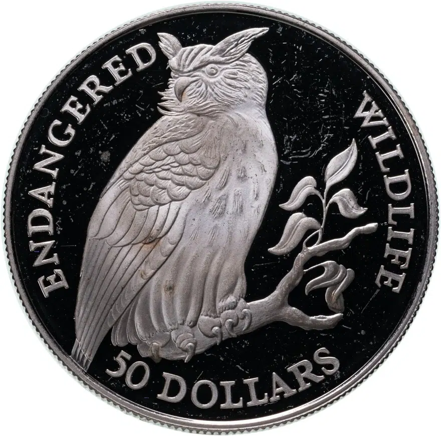 Острова Кука 50 долларов (dollars) 1991  Вымирающие виды - Филин