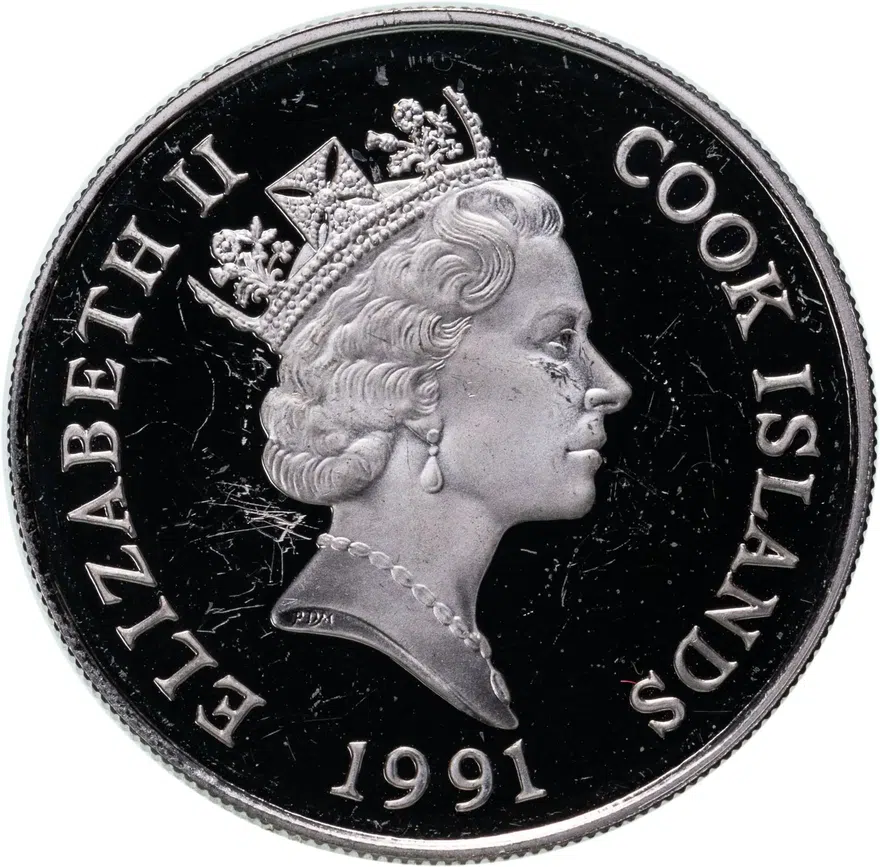Острова Кука 50 долларов (dollars) 1991  Вымирающие виды - Филин, реверс