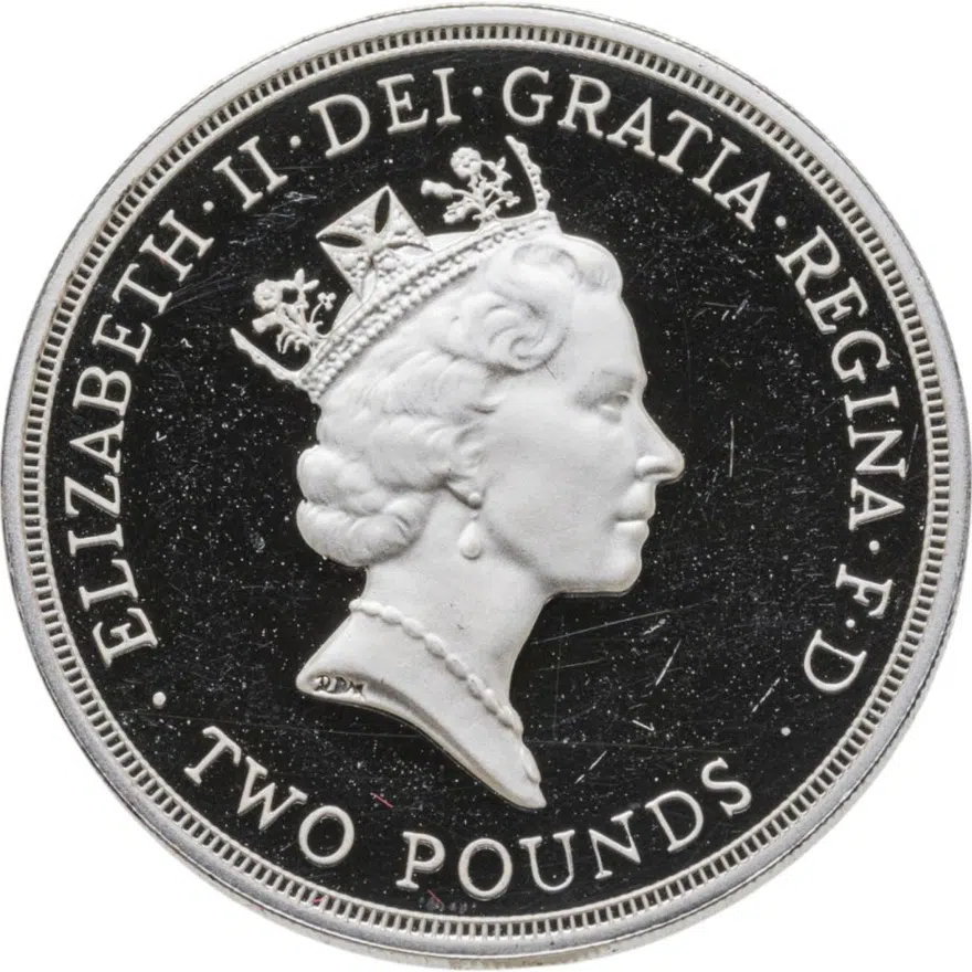Великобритания 2 фунта (pounds) 1995 Proof 50 лет Организации Объединенных Наций, реверс
