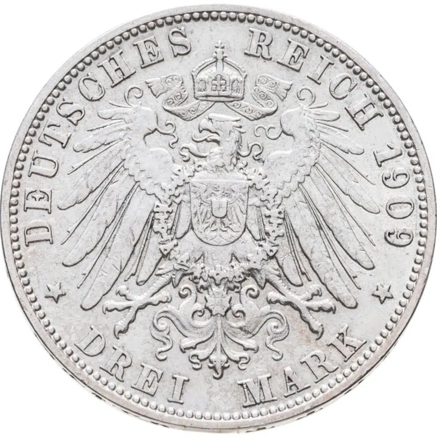Германия (Империя) 3 марки (mark) 1909, реверс