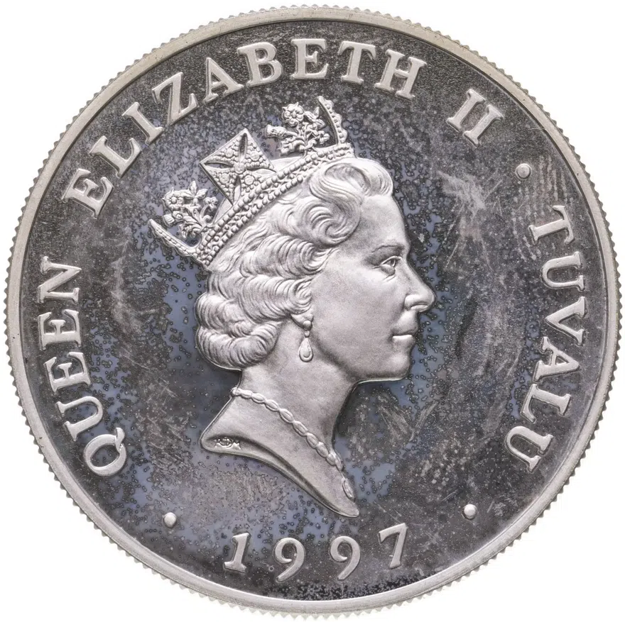 Тувалу 5 долларов (dollars) 1997  Открытие федерального парламента в Канберре, реверс