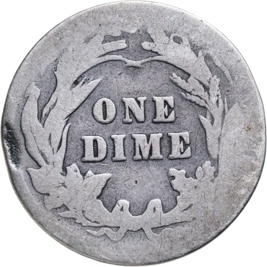 США 10 центов (дайм, one dime) 1905  Barber Dime Без отметки монетного двора, реверс