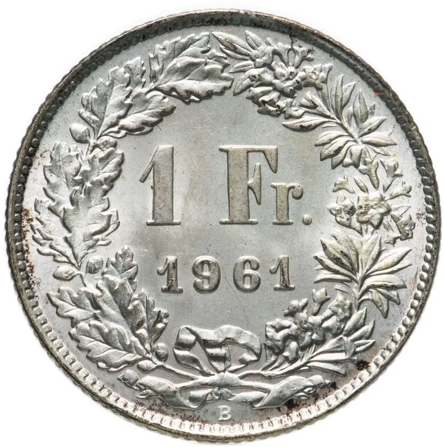 Швейцария 1 франк (franc) 1961, аверс