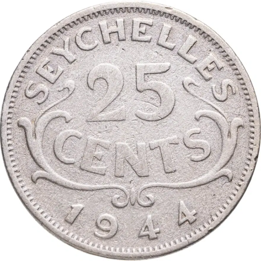 Сейшелы 25 центов (cents) 1944, аверс