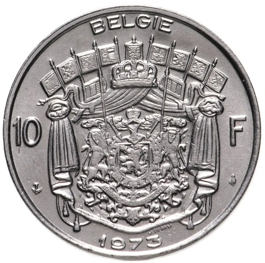 Бельгия 10 франков (francs) 1973  Надпись на голландском - 'BELGIE'