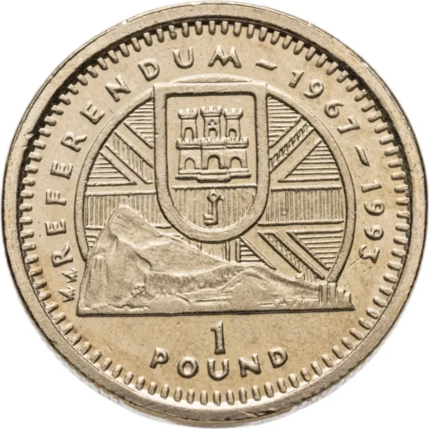 Гибралтар 1 фунт (pound) 1993 Референдум 1967 года
