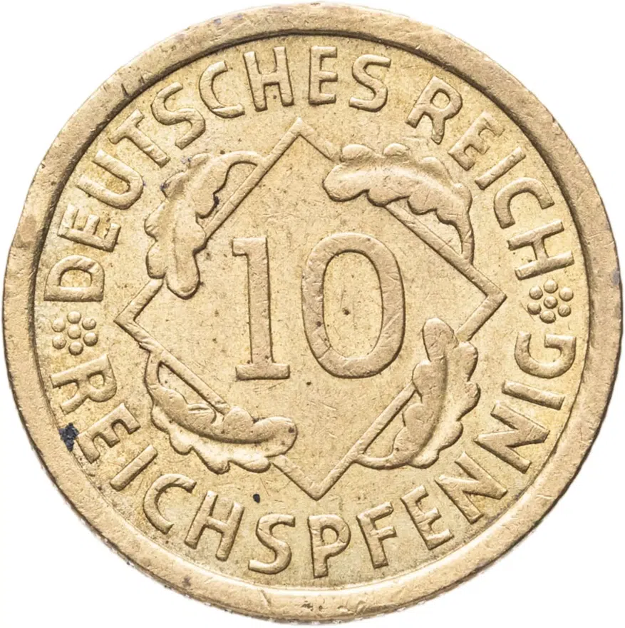 Германия, Третий рейх 10 рейхспфеннигов (reichspfennig) 1936 A  знак монетного двора "A" — Берлин, аверс