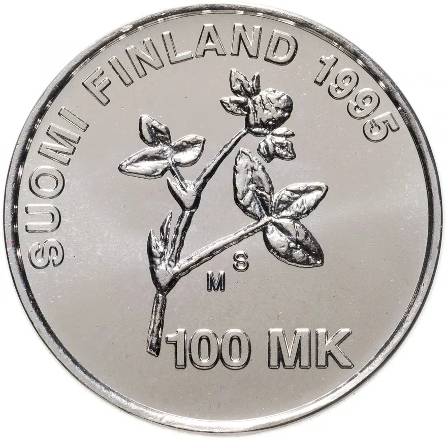 Финляндия 100 марок (markkaa) 1995  100 лет со дня рождения Арттури Илмари Виртанена, реверс