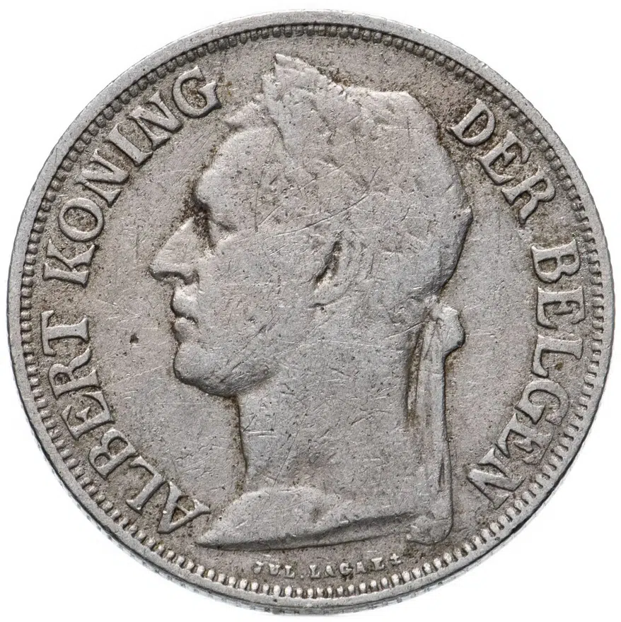 Бельгийское Конго  1 франк (franc) 1923 Надпись на французском - 'ALBERT ROI DES BELGES'