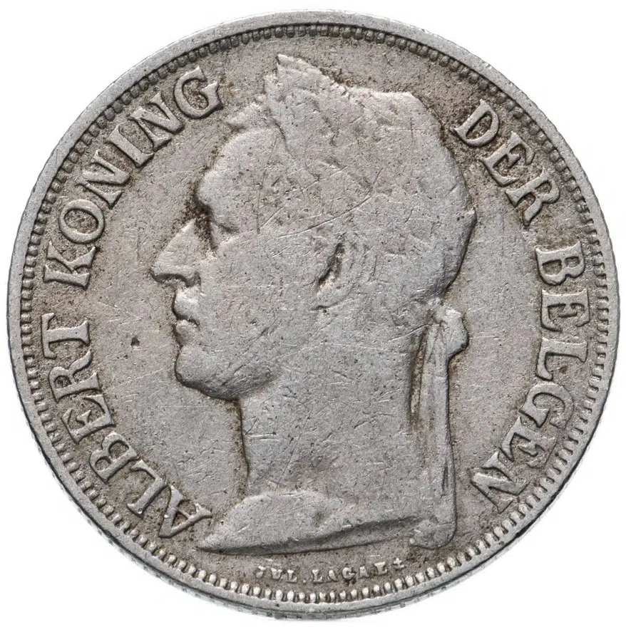 Бельгийское Конго  1 франк (franc) 1923 Надпись на французском - 'ALBERT ROI DES BELGES', реверс