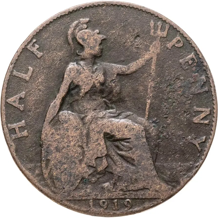 Великобритания 1/2 пенни (penny) 1919, аверс
