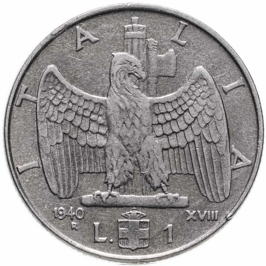 Италия 1 лира (lira) 1940  Не магнетик, реверс