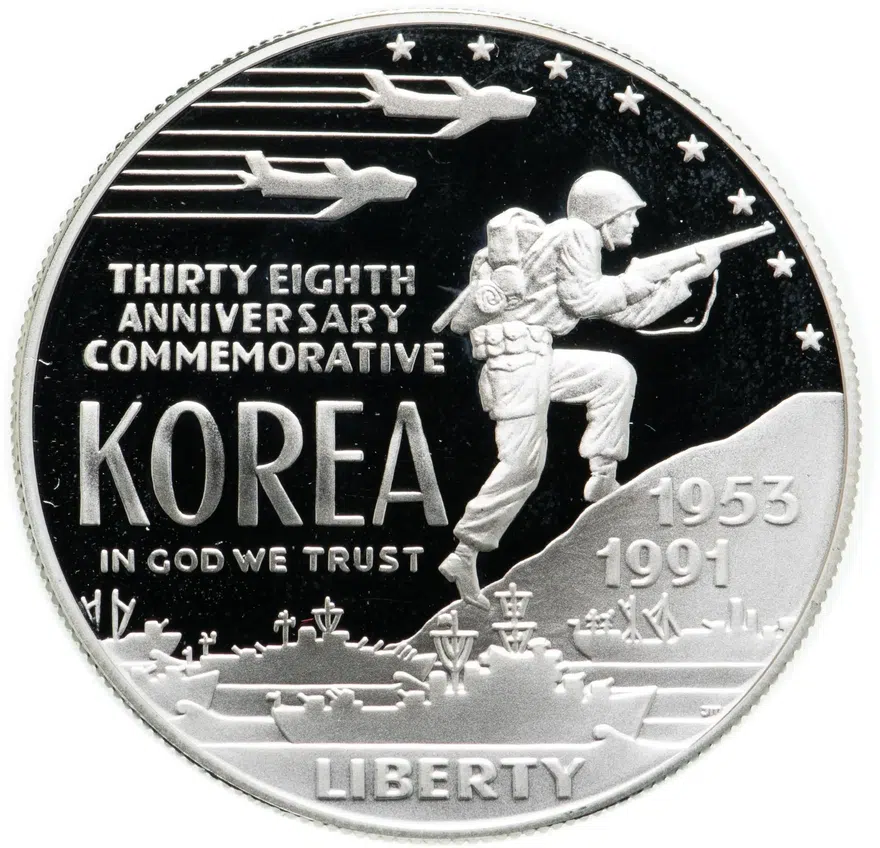 США 1 доллар (dollar) 1991 P Proof "38 лет Корейской войне", аверс