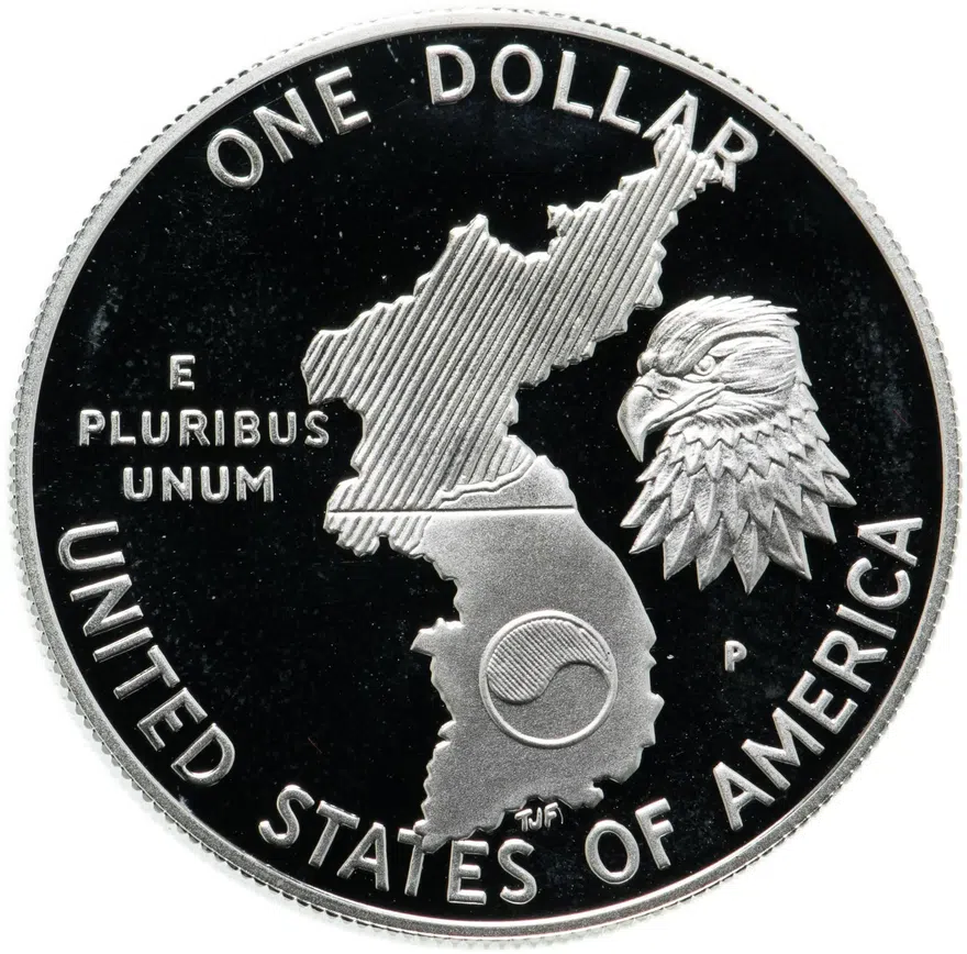 США 1 доллар (dollar) 1991 P Proof "38 лет Корейской войне", реверс