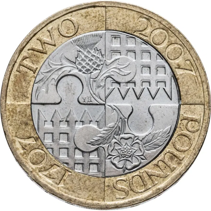 Великобритания 2 фунта (pounds) 2007  Трехсотлетие "Акта Объединения" Англии и Шотландии, аверс