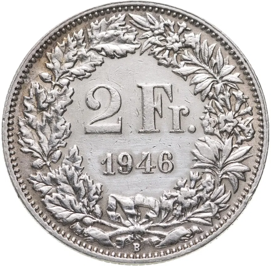 Швейцария 2 франка (franc) 1946, реверс