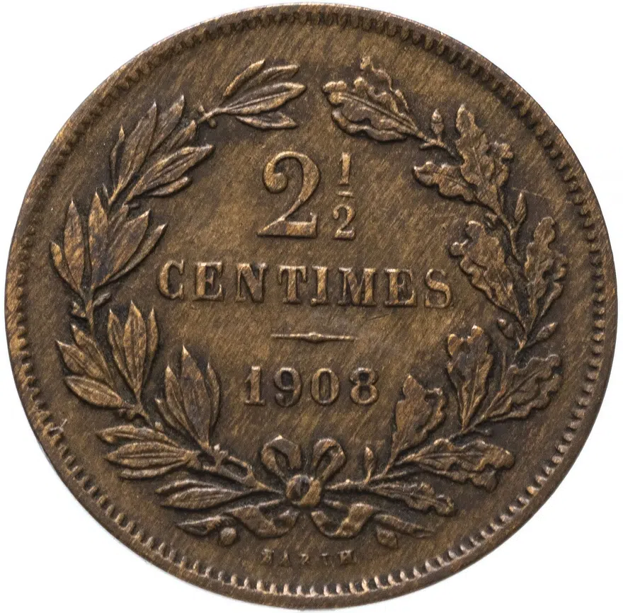 Люксембург 2 1/2 сантима (centimes) 1908