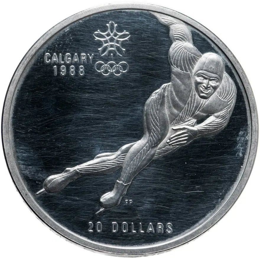 Канада 20 долларов (dollars) 1985 "XV зимние Олимпийские Игры, Калгари 1988 - Конькобежный спорт"