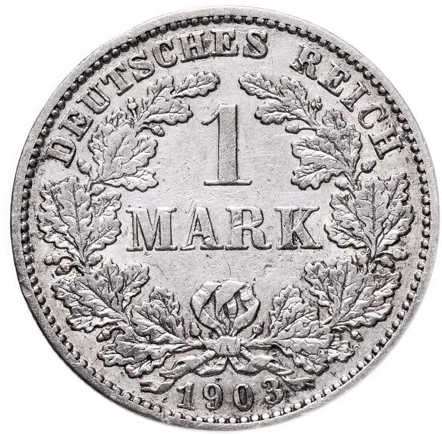 Германия 1 марка (mark) 1903 G  знак монетного двора: "G" - Карлсруэ, аверс