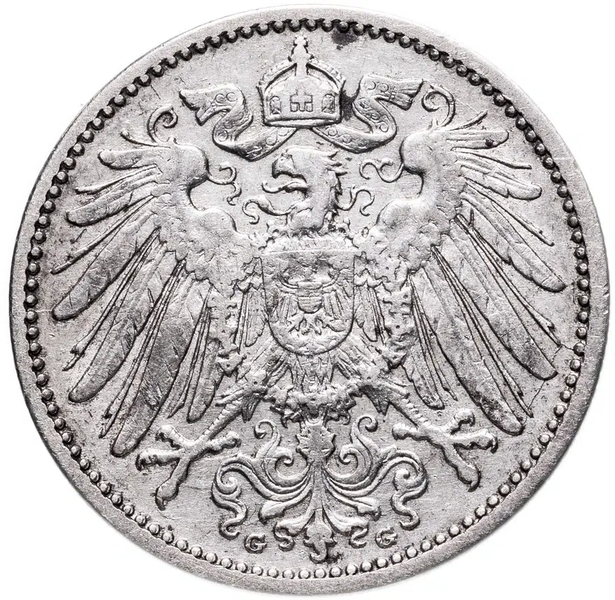 Германия 1 марка (mark) 1903 G  знак монетного двора: "G" - Карлсруэ, реверс