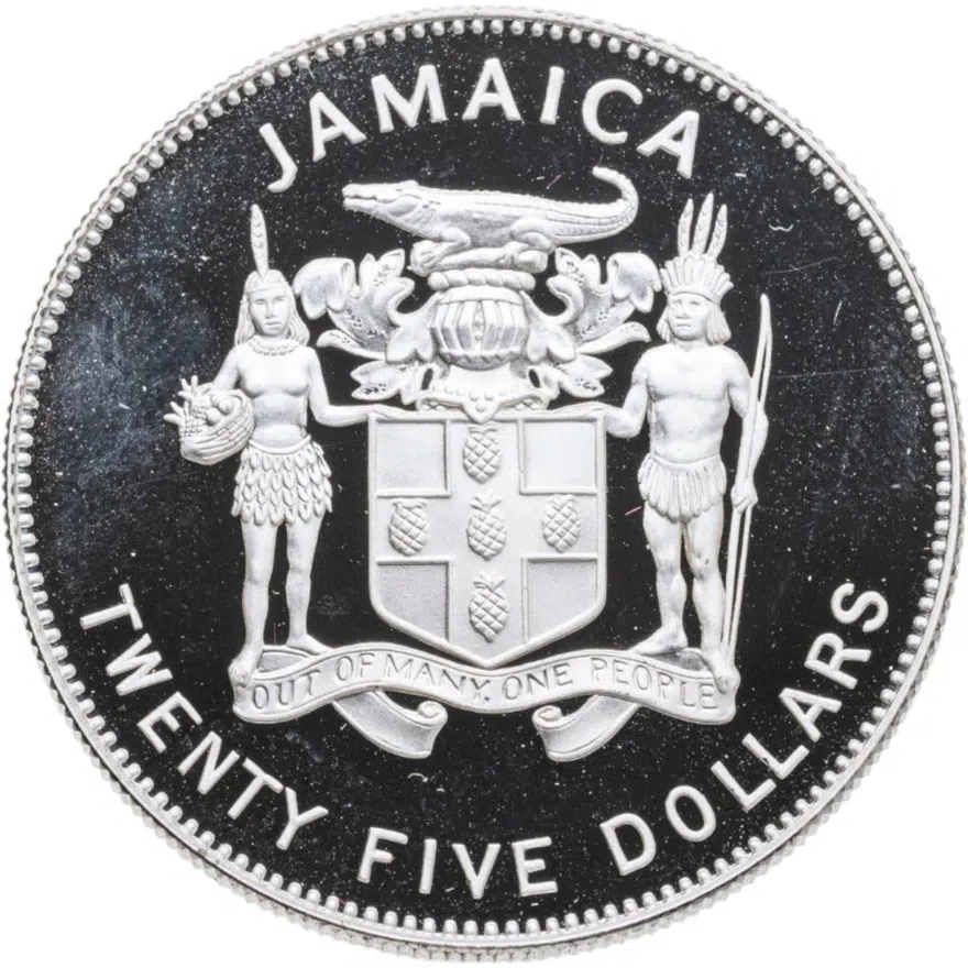 Ямайка 25 долларов (dollars) 1995  50 лет ООН, реверс