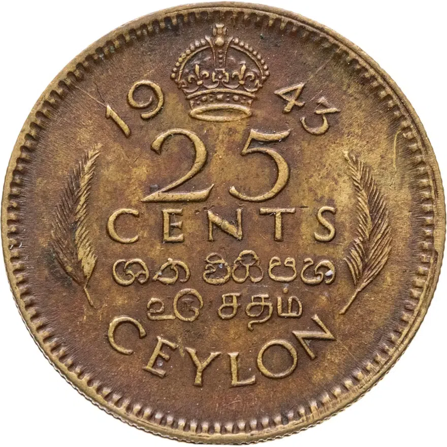 Цейлон 25 центов (cents) 1943 Георг VI