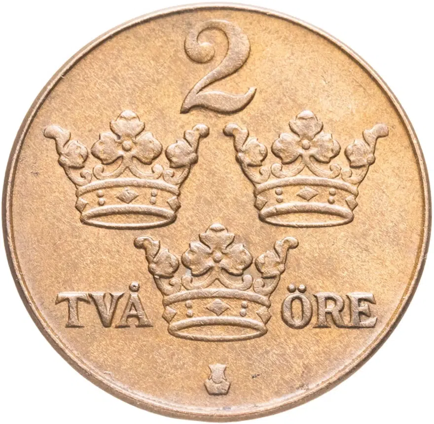Швеция 2 эре (ore) 1950  Бронза /коричневый цвет/, аверс