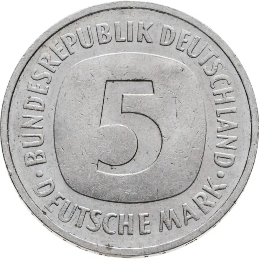 Германия 5 марок 1990 отметка монетного двора "J" - Гамбург, аверс