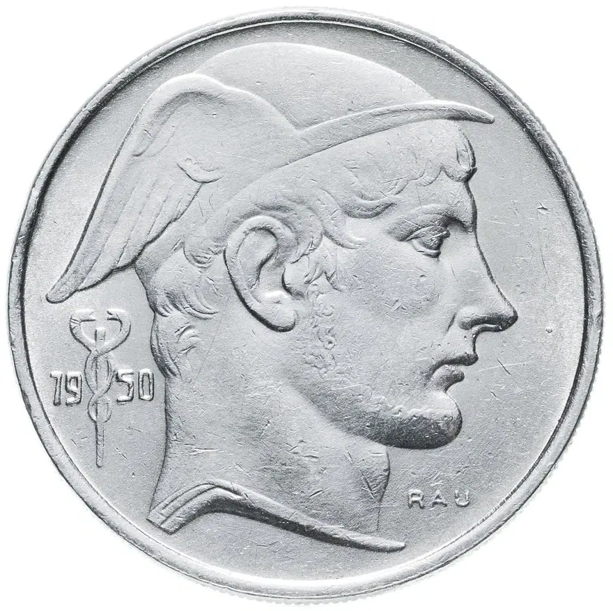 Бельгия 20 франков (francs) 1949  Надпись на французском - 'BELGIQUE'