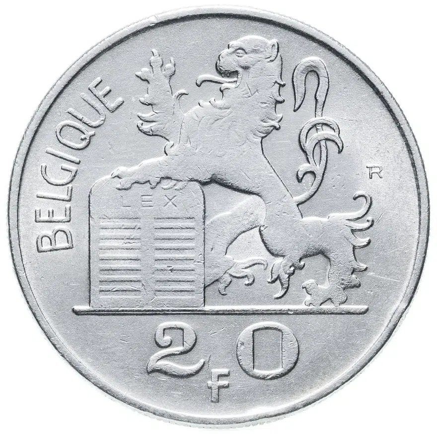 Бельгия 20 франков (francs) 1949  Надпись на французском - 'BELGIQUE', реверс