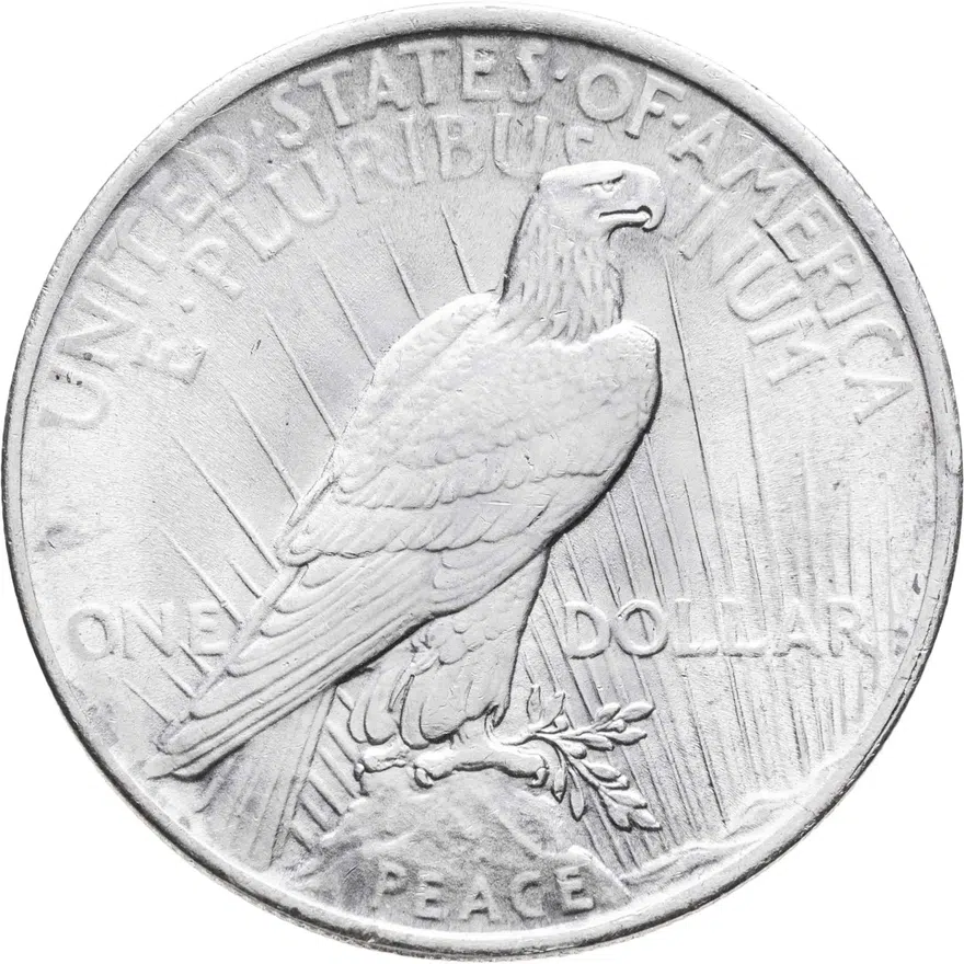 США 1 доллар (dollar) 1923  Peace Dollar (Мирный доллар) без обозначения монетного двора, реверс