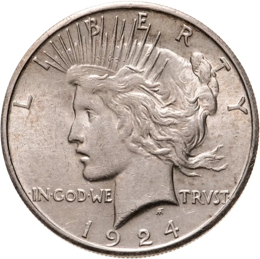 США 1 доллар (dollar) 1924 S Peace Dollar (Мирный доллар) знак монетного двора "S" - Сан-Франциско
