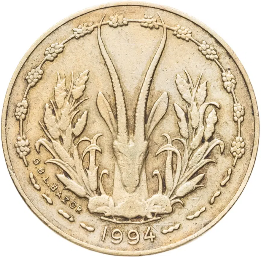 Западная Африка (BCEAO) 5 франков (francs) 1994, реверс