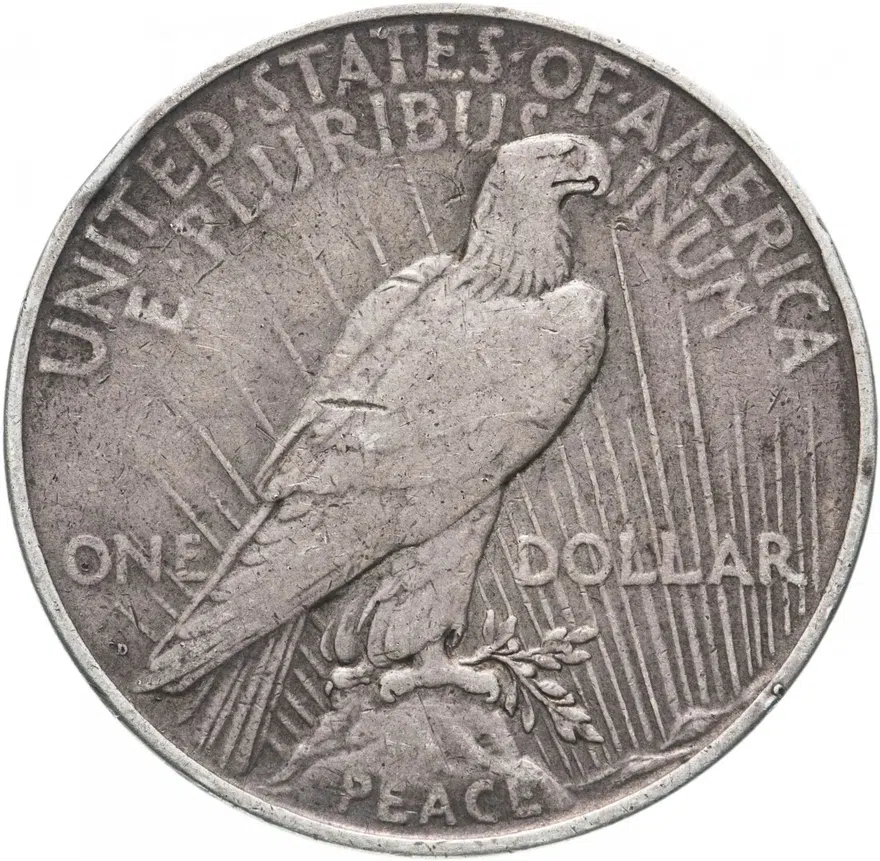 США 1 доллар (dollar) 1927  Peace Dollar (Мирный доллар) без обозначения монетного двора, реверс