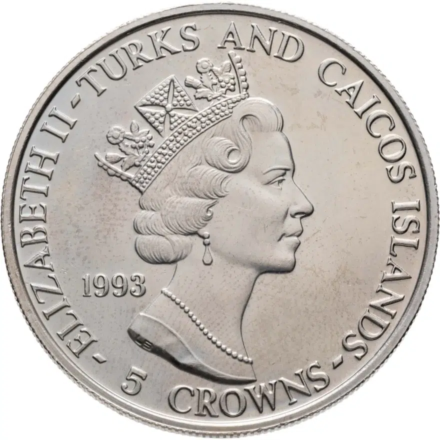 Тёркс и Кайкос 5 крон (crowns) 1993 XVII зимние Олимпийские Игры, Лиллехаммер 1994 - Фигурное катание, реверс