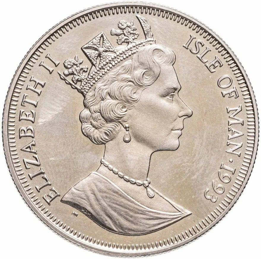 Остров Мэн 1 крона (crown) 1993  Заповедник планета Земля - Игуанодонт, реверс