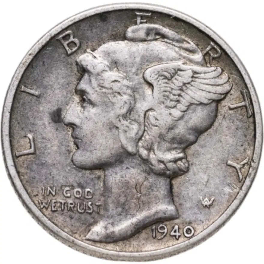 США 10 центов (дайм, one dime) 1940 D Mercury Dime (дайм «Меркурий») знак монетного двора "D" - Денвер, реверс