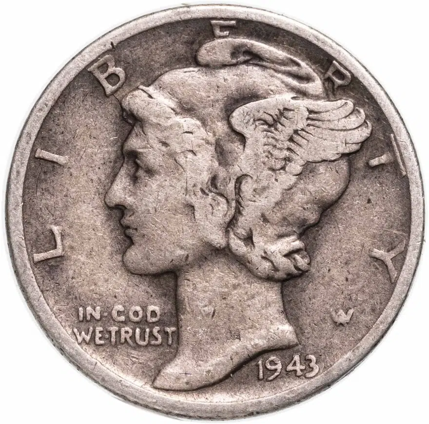 США 10 центов (дайм, one dime) 1943 Mercury Dime D