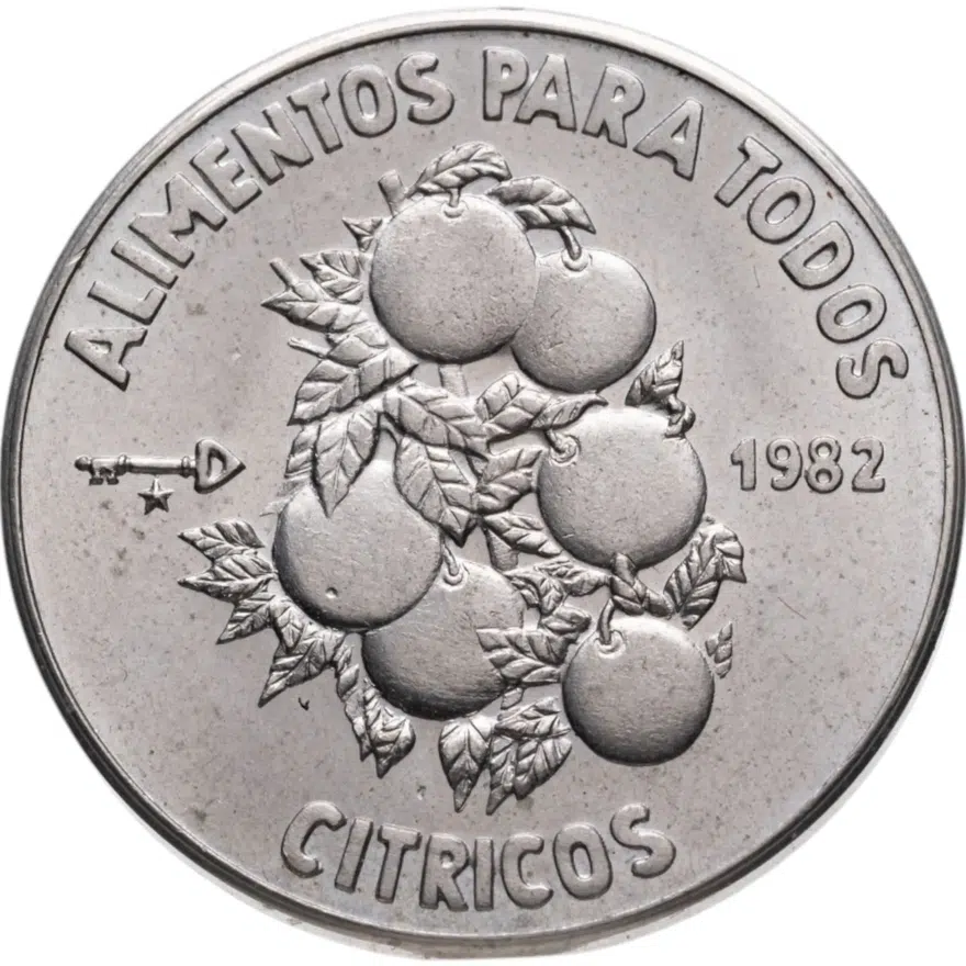 Куба 1 песо (peso) 1982 "ФАО - цитрусовые", аверс