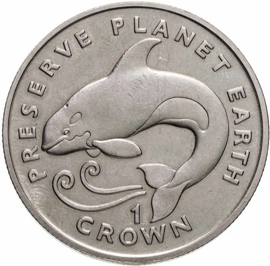 Остров Мэн 1 крона (crown) 1996  Заповедник планета Земля - Косатка, аверс