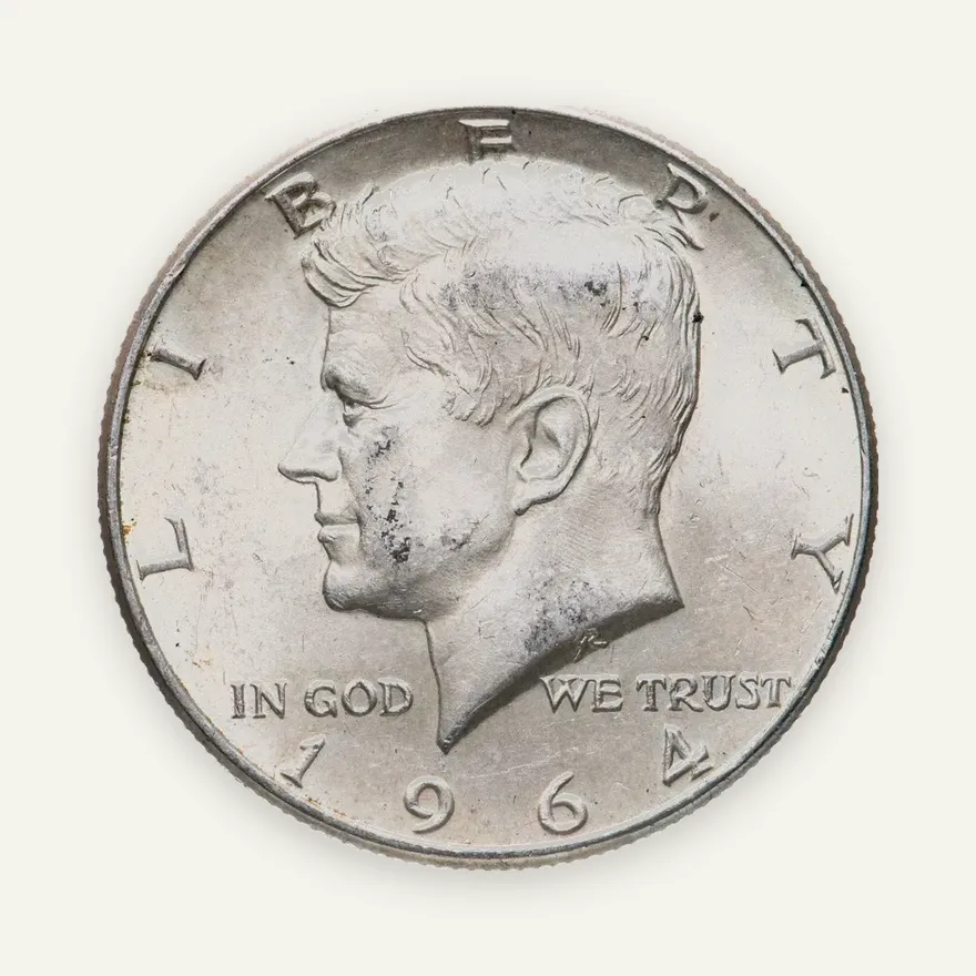 США 50 центов (1/2 доллара, half dollar) 1964  Kennedy Half Dollar (Кеннеди) без обозначения монетного двора, аверс