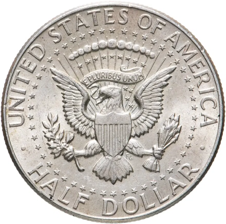 США 50 центов (1/2 доллара, half dollar) 1964  Kennedy Half Dollar (Кеннеди) без обозначения монетного двора, реверс