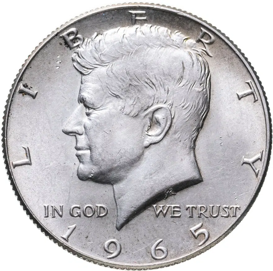 США 50 центов (1/2 доллара, half dollar) 1965  Kennedy Half Dollar (Кеннеди), аверс