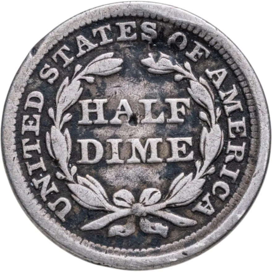 США 5 центов (1/2 дайма, half dime) 1857  Seated Liberty Half Dime Без отметки монетного двора, реверс