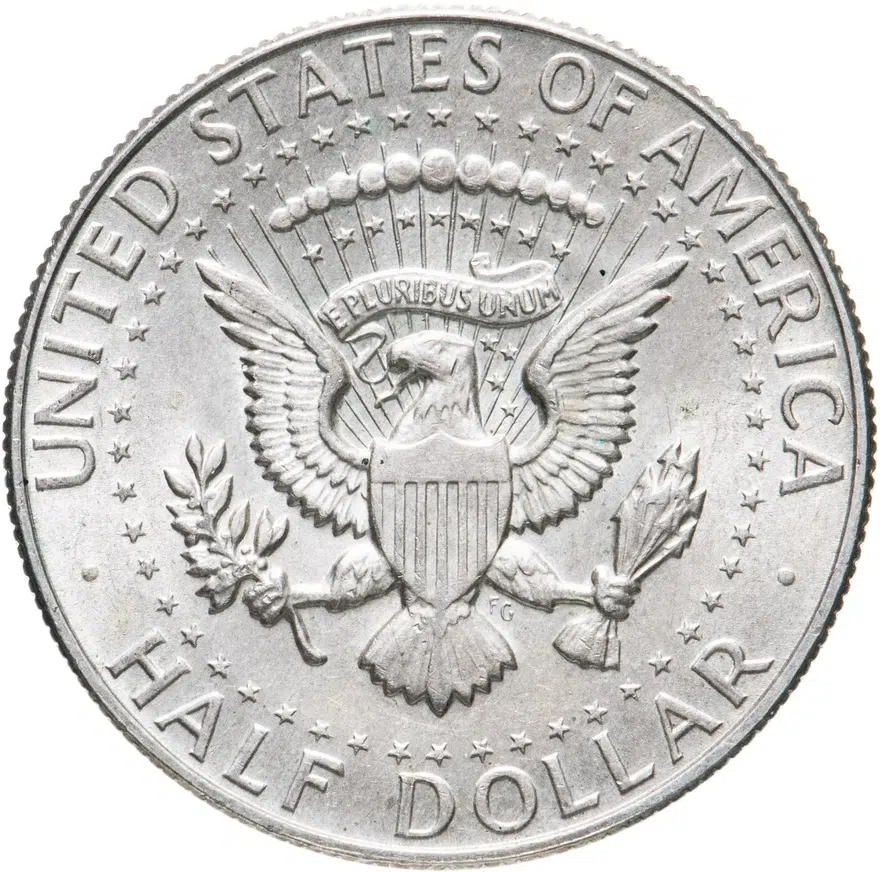 США 50 центов (1/2 доллара, half dollar) 1968 D Kennedy Half Dollar (Кеннеди) знак монетного двора "D" - Денвер, реверс