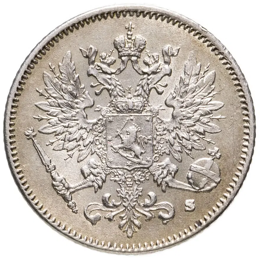 Финляндия 25 пенни (pennia) 1917 орел с короной, реверс