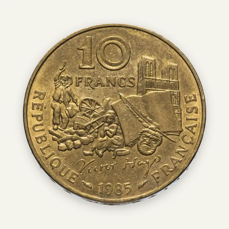 Франция 10 франков (francs) 1985 "100 лет со дня смерти Виктора Гюго", аверс