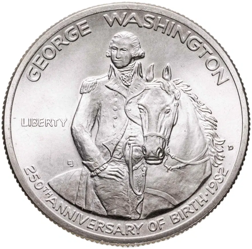 США 50 центов (1/2 доллара, half dollar) 1982 D 250 лет со дня рождения Джорджа Вашингтона знак монетного двора "D" - Денвер