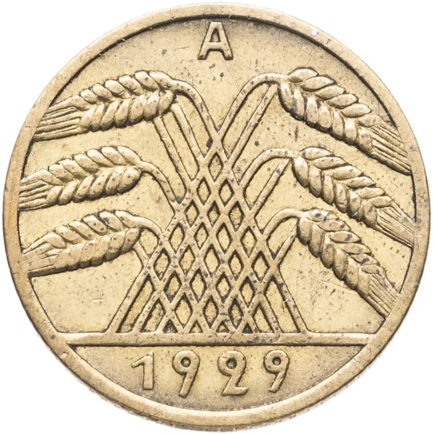 Германия 10 рейхспфеннигов (reichspfennig) 1929 A  знак монетного двора "A" — Берлин, реверс